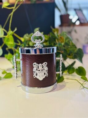 1970s-80s Ice Bucket – Faux Leather & Silver-Tone Plastic